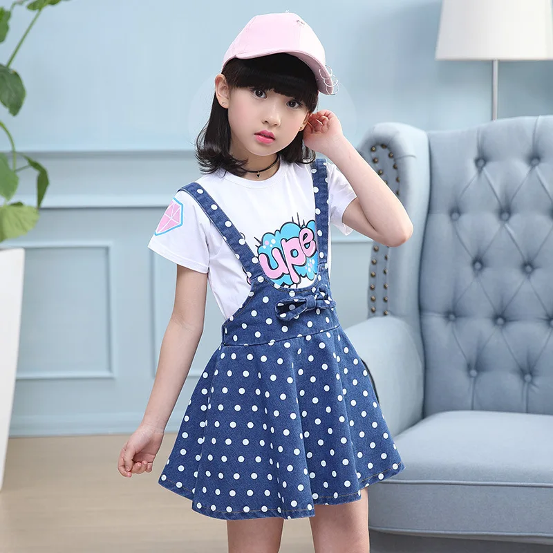 2018 г. летняя одежда комплект рубашка с принтом + джинсовый ремень юбка 2 шт.