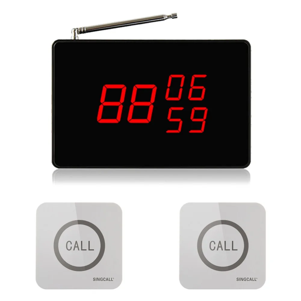 SINGCALL Wireless Kitchen Service Calling System, 1 Small Screen Display Receiver with 2 Touchable Bells APE520