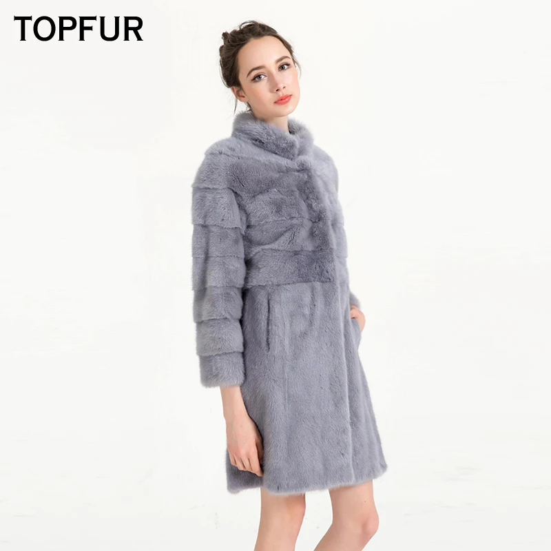 TOPFUR New Fashion Winter Female Basic Jackets Real Mink Fur Coat For Women Natural Mink Fur Black Short Outerwear & Coats