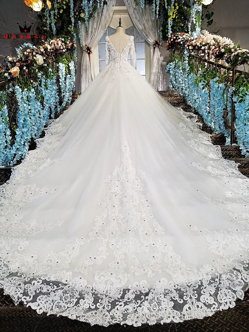 Ball Gown Long Sleeves vestido de noiva Lace Beaded Vintage Wedding Dress 2021 QUEEN BRIDAL robe de mariee Wedding Gown WD51