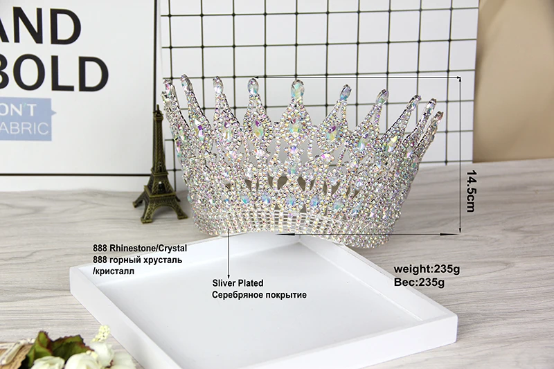 YIZILI Новая Роскошная большая европейская Свадебная Корона невесты Великолепная Хрустальная большая круглая Королевская корона свадебные аксессуары для волос C021