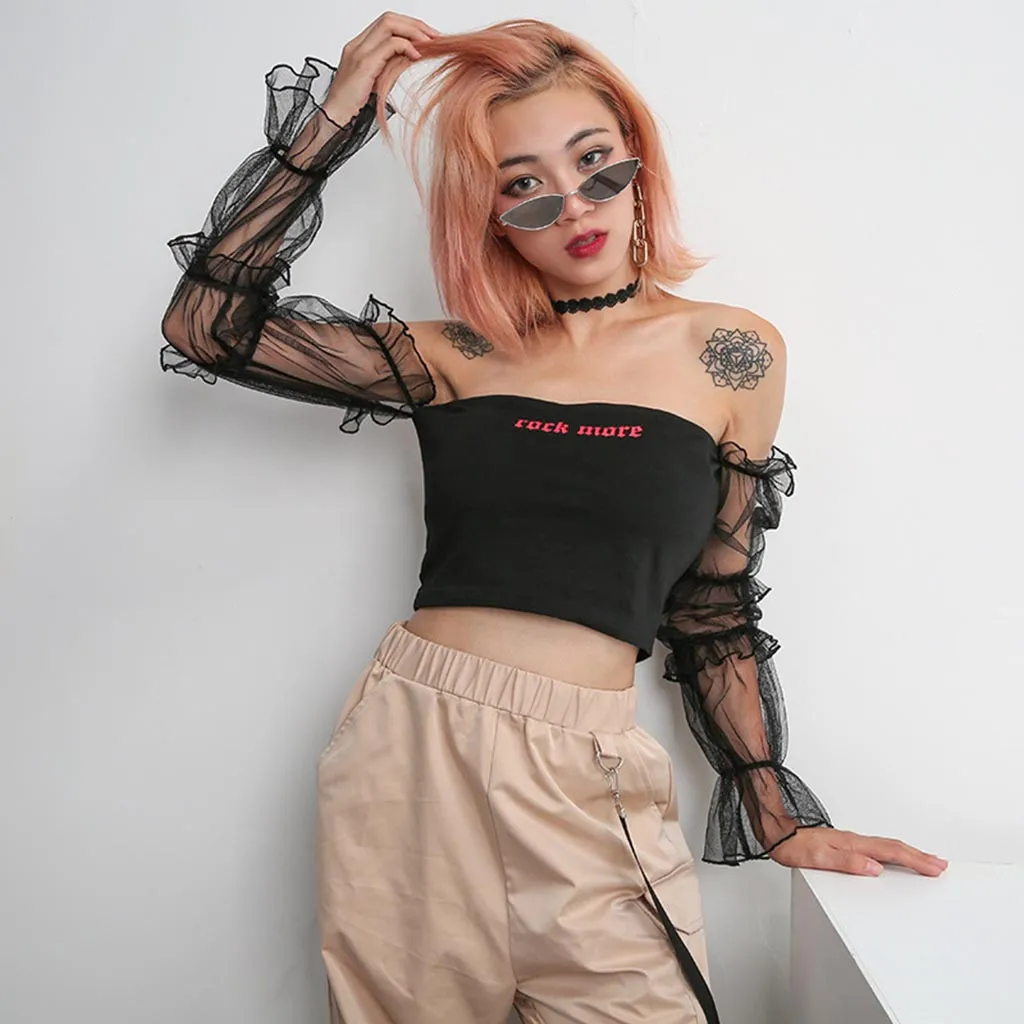 Женский летний топ с открытыми плечами,, Boob, короткий топ, Bralet, сетчатая Женская одежда, летняя футболка, Cami top 45# G6