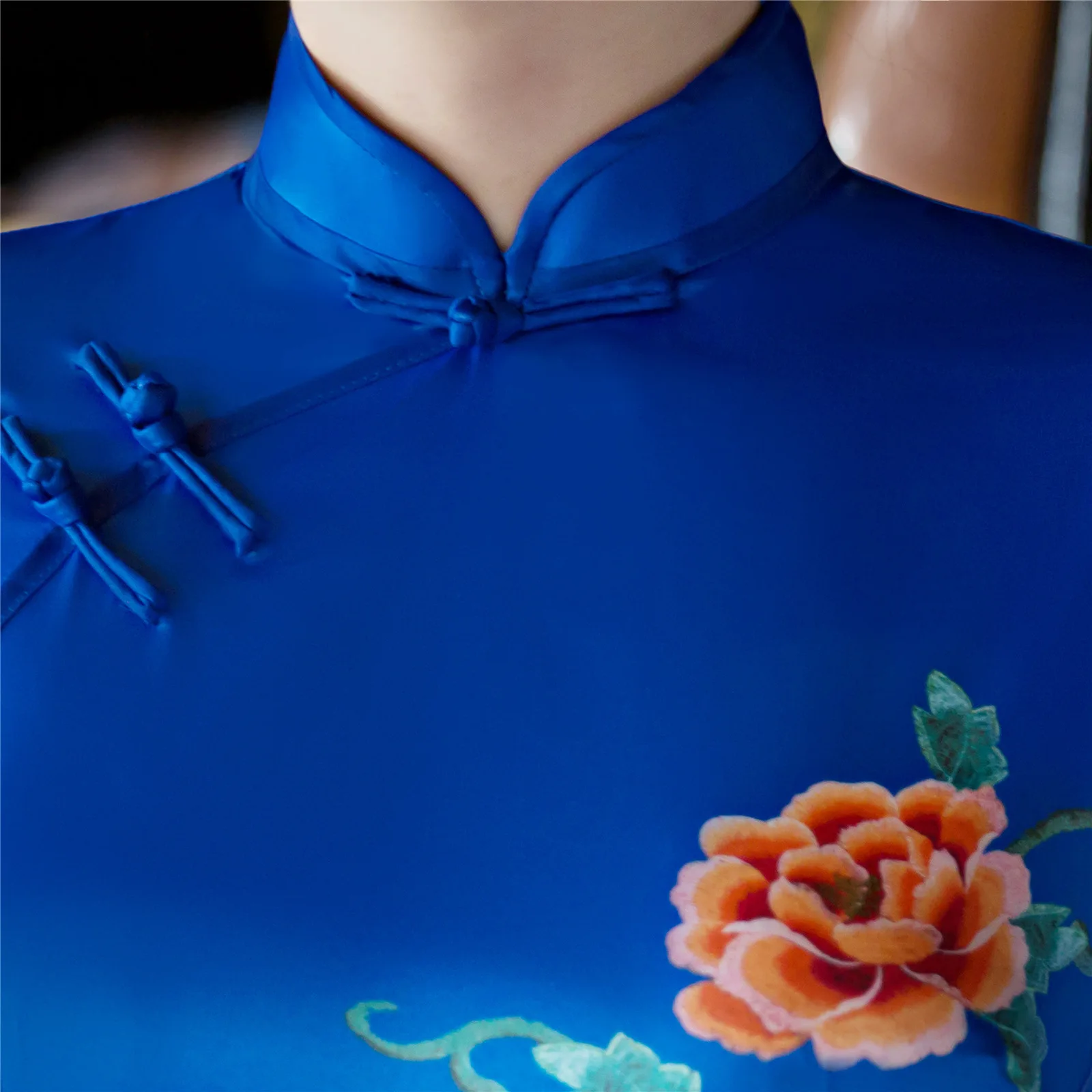 Китайский Чонсам с вышивкой шелковое длинное китайское Элегантное синее