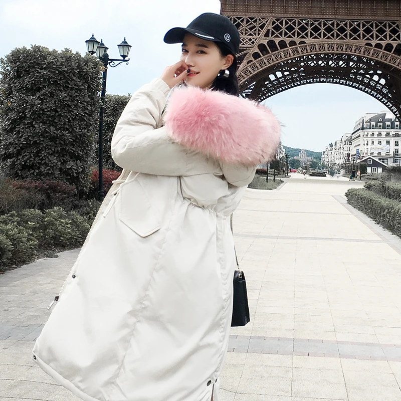 New Arrival 2018 Women Thick Warm Cotton Long Parka Large Fur Collar Plus Size Winter Puffer Jacket Padded Pink Coat Outerwear | Женская