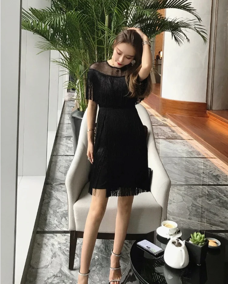 Женское винтажное платье, летнее, с кисточками, многослойное, Vestido, вечерние, Клубная одежда, платья с бахромой, Пляжное, Сетчатое, обтягивающее, модное, Дамское, однотонное, миди платье