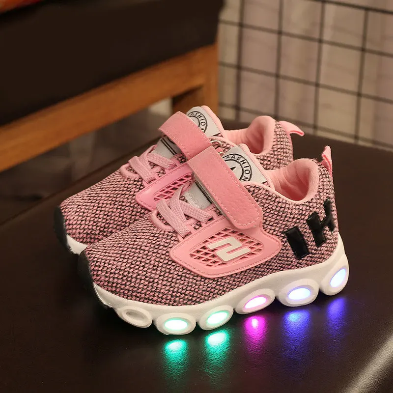 Children boys and girls glowing Sneakers Kids Sports Shoes with luminous Casual Boots for Spring Autumn Rubber Button EUR 21-30 | Детская