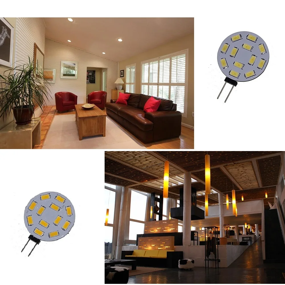 G4 светодиодный круглый диапазон светодиодный Bi-PinG4 12SMD 5730 12 светодиодный 4 Вт DC12V белое свечение, теплое белое свечение, лампочка для люстры 120 градусов DC 12V 10 шт