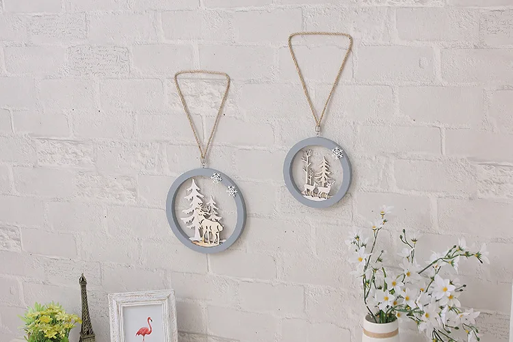 

1PC Nordic Europe Wall Decoration Round Wooden Hanging Pendant Hemp Rope Deer Buck Stag Doe Window Hanging Decoration JL 224