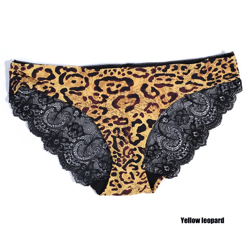 Yellow Leopard Сексуальные кружевные трусики для женщин, бесшовное ультратонкое нижнее белье, леопардовые стринги, женские трусики, нижнее белье, трусы - Цвет: Yellow Leopard