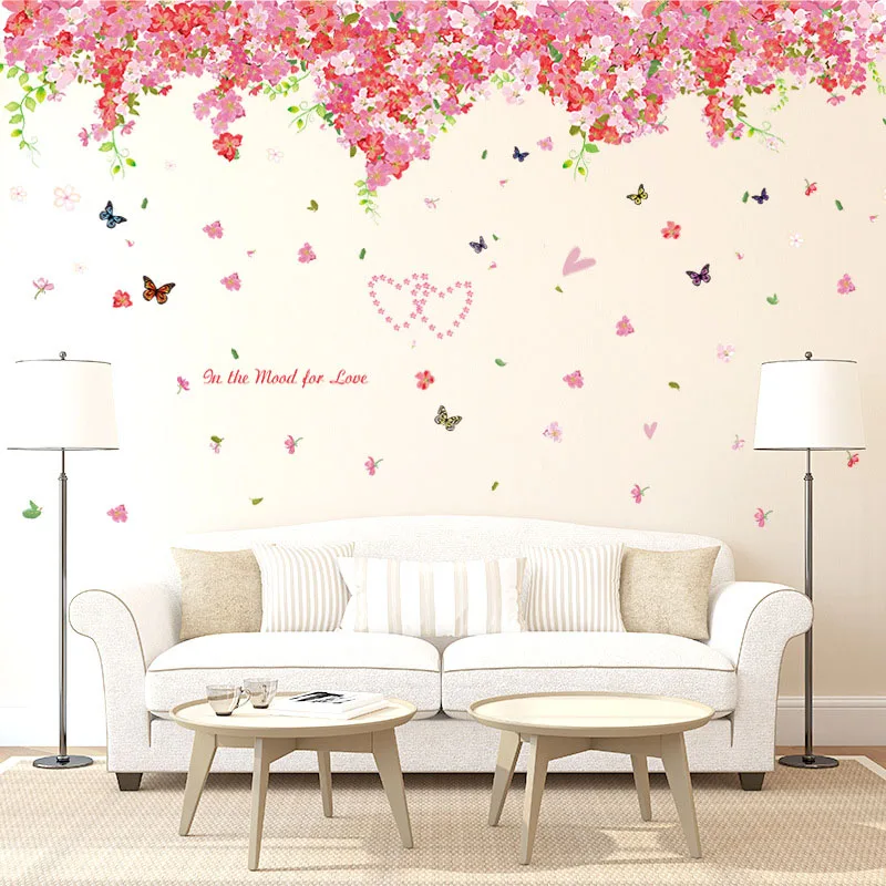 [Fundecoration] розовая вишня романтическая декорация для свадебной комнаты Наклейки