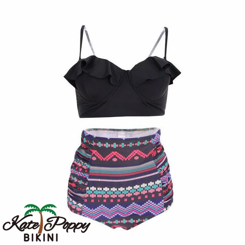 Женский купальник с высокой талией винтажного стиля с лифом-поддержкой, комплект бразильских бикини плюс-сайз в виде боди-костюма танкини