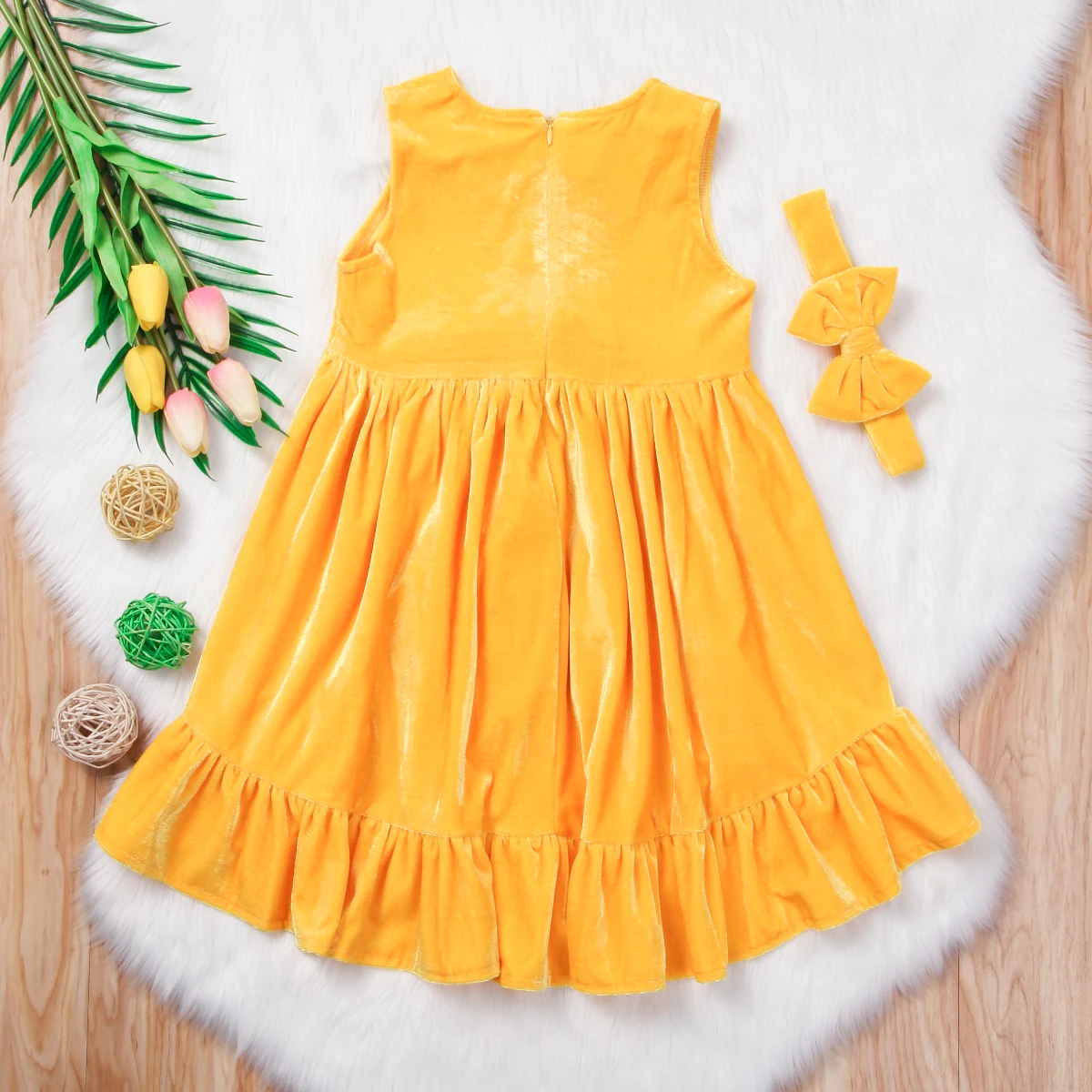 2018 new Child Baby Girl Kid Floral Ruffles Dress Velvet Ruffle Dresses front short long back Party | Детская одежда и обувь