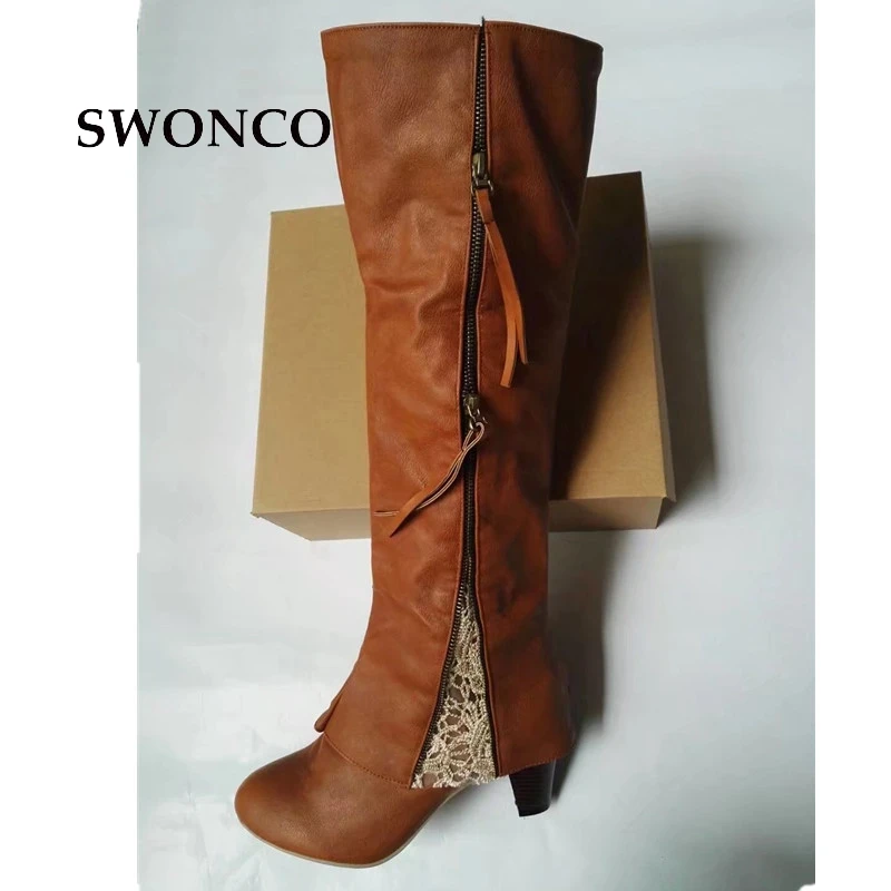 SWONCO/женские высокие сапоги модные женские из искусственной кожи на молнии