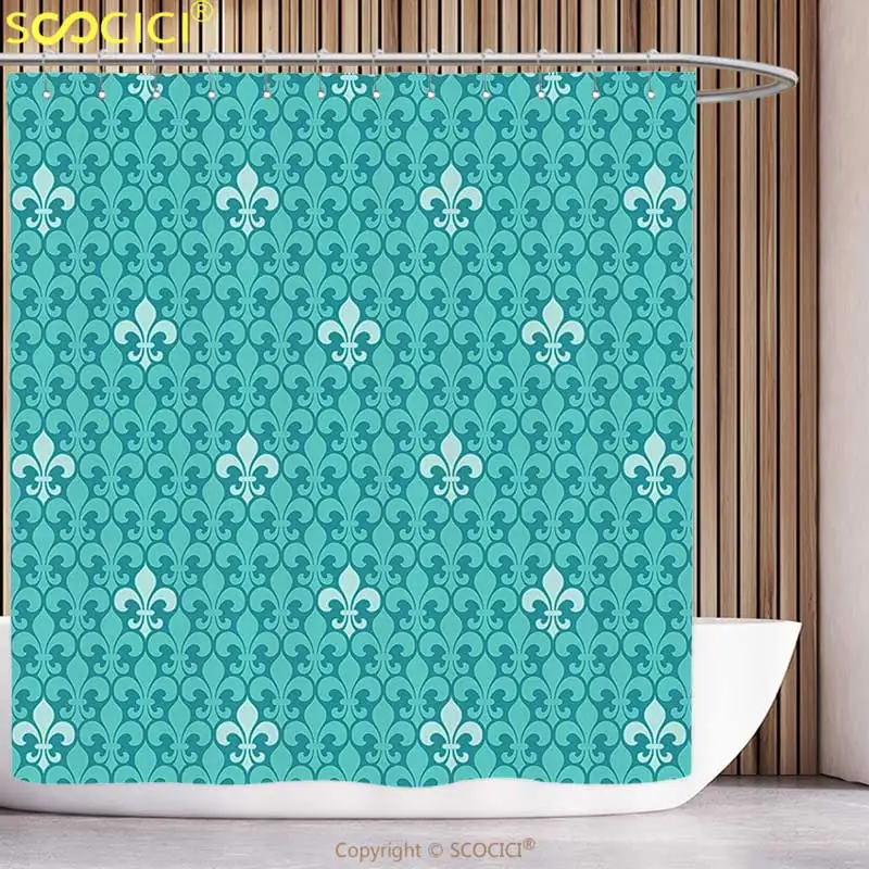 

Занавеска для душа из полиэстера, Бирюзовый декор, рисунок цветов лилии, древняя Лилия, украшенная средневековой сплошной монохромный художественный декор для ванной комнаты