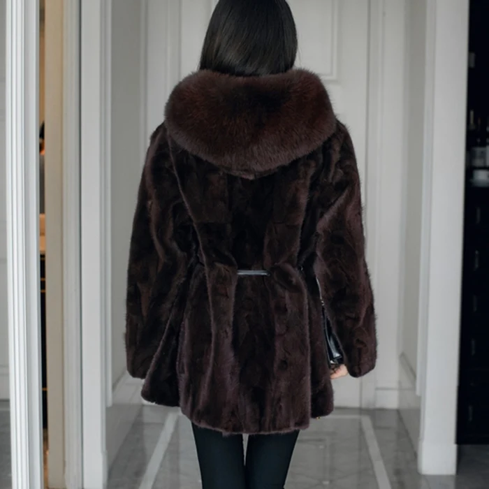

European Genuine Piece Mink Fur Coat Jacket Winter Women Fur Warm Outerwear Coats Garment Plus Size 3XL 4XL LF4231