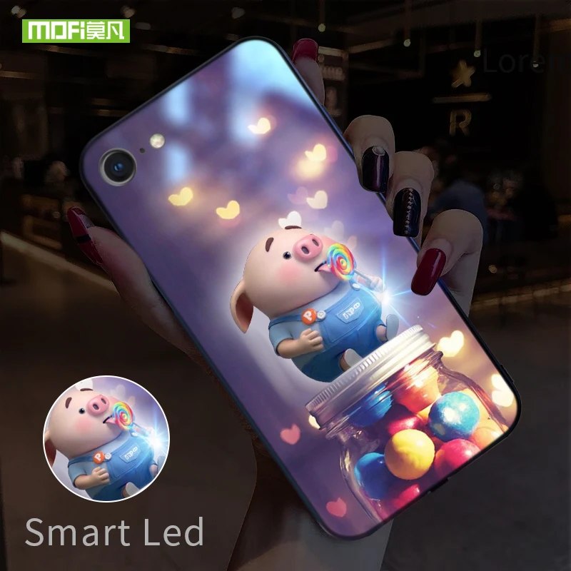 Mofi умный светодиодный светящийся чехол для телефона для Apple iPhone 7 8 Plus чехол s задняя крышка чехол с животными роскошный Силиконовый Модный мультяшный поросенок