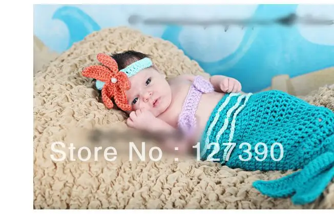 Lovely Girl Mermaid Tail Shells Crochet Knitted Costume Set Photography Props Handmade Fashion Animal Style | Аксессуары для