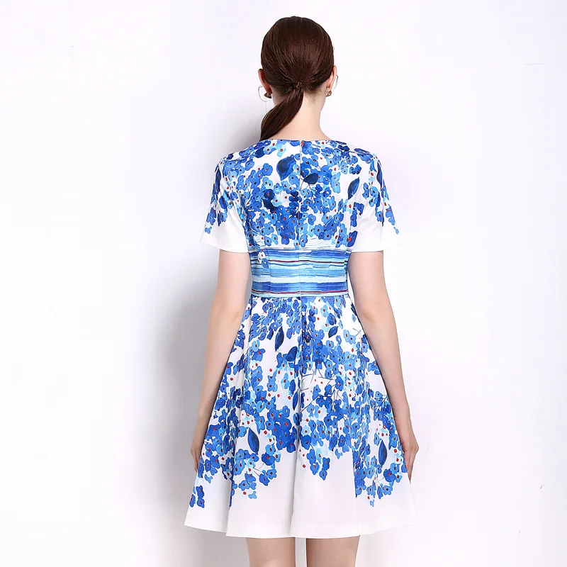 Платье с коротким рукавом и принтом новинка 2017 весеннее платье высокого качества
