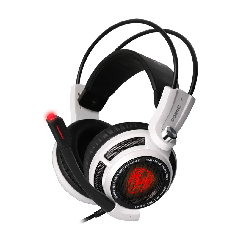 WHITE somic G941 7,1 звук Игровая гарнитура с вибрацией стерео Бас шум шумоподавления наушники светодиодный микрофоном свет USB разъем - Цвет: WHITE