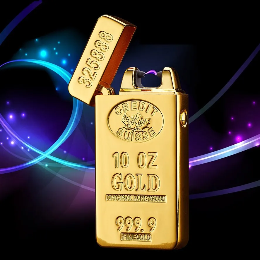 Новинка года USB зарядка электронные зажигалки роскошные золотые дуги импульсный Ligther Беспламенное ветрозащитное электрическое зажигалка подарок для мужчин