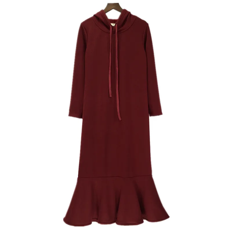 -Женское весенне-осеннее платье-толстовка с капюшоном бархатное зимнее платье