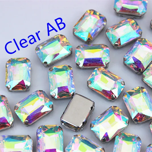 Clear AB Cong Shao Rectangle Colorful Sew On Rhinestones Stainless steel Claw Glass Crystals Sew On Claw Stones For Wedding Dress WC1004 - Цвет: Clear AB