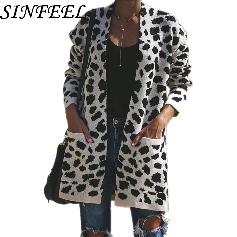 SINFEEL 2018 Sweater Cardigan Women Jacket Coat Fashion Leopard Long Sleeve Knit Autumn Winter Feminino Tops |