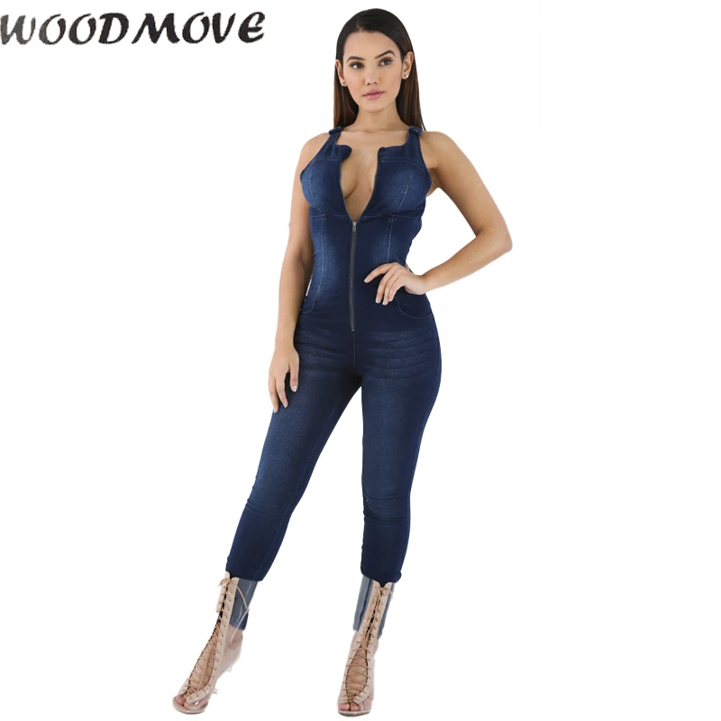 Summer Women Jeans Junpsuits Sexy Hollow Out Skinny Zipper Fly Denim Playsuits Full Length Womens Overalls Backless | Женская одежда