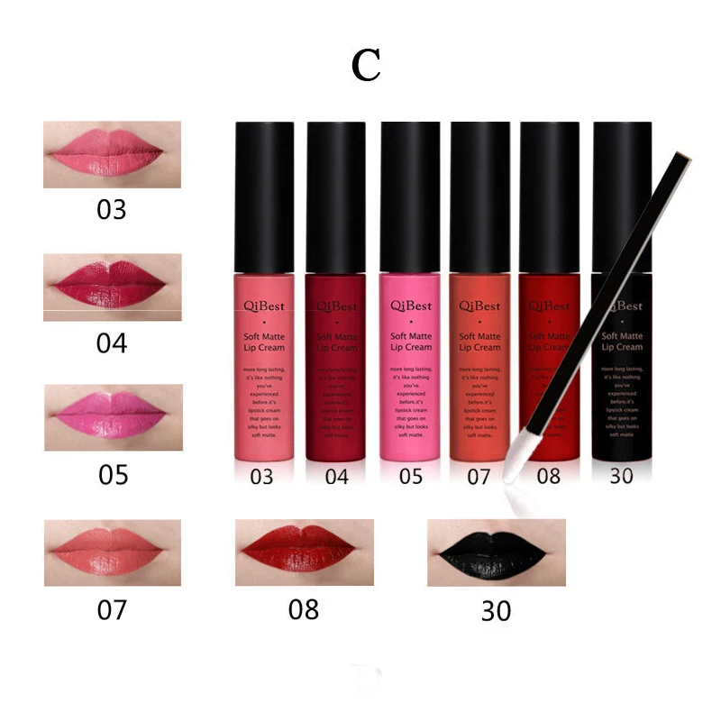 QiBest 12 PCS Set Colorful Pro Waterproof Tint Lip Gloss Long-lasting Matte Red Lipsticks Wholesale Punk Makeup Cosmetics Q1617 |