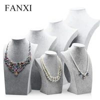 fanxi elegant silver gray color velvet jewelry bust stand necklace pendant chain hanger display for counter neck stands display