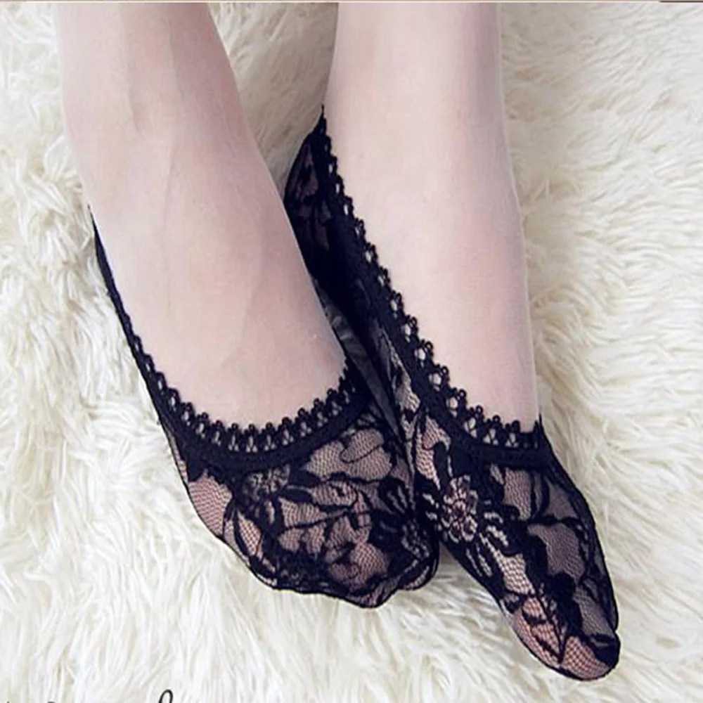 

Summer women girl Silica Gel Lace Boat Socks Invisible Cotton Sole Non-slip Antiskid Slippers Anti-Slip Sock 1pair=2pcs