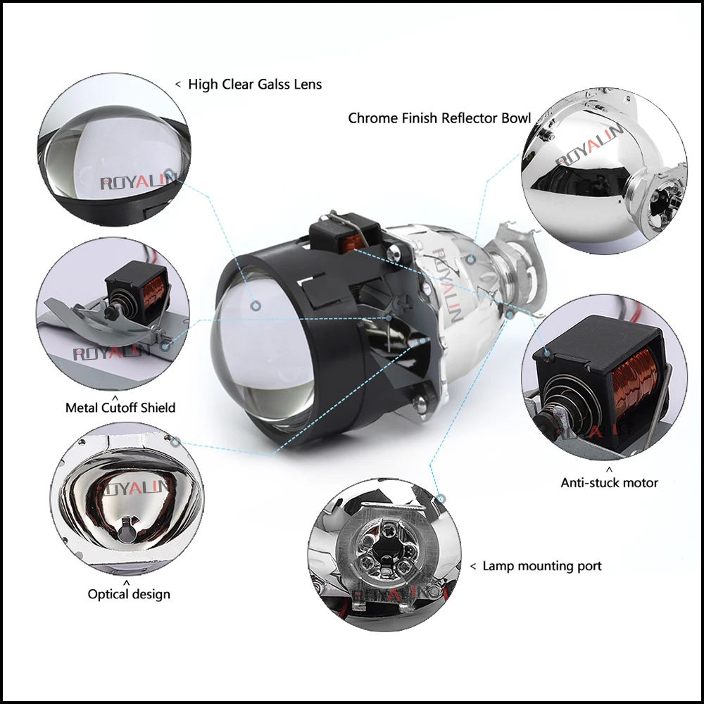 ROYALIN Автомобильный стильный галогенный светильник с полным металлическим H1-мини-проектором HID Bi Xenon, 2,5 H4 H7 Авто-маски автоматического гатлинга.