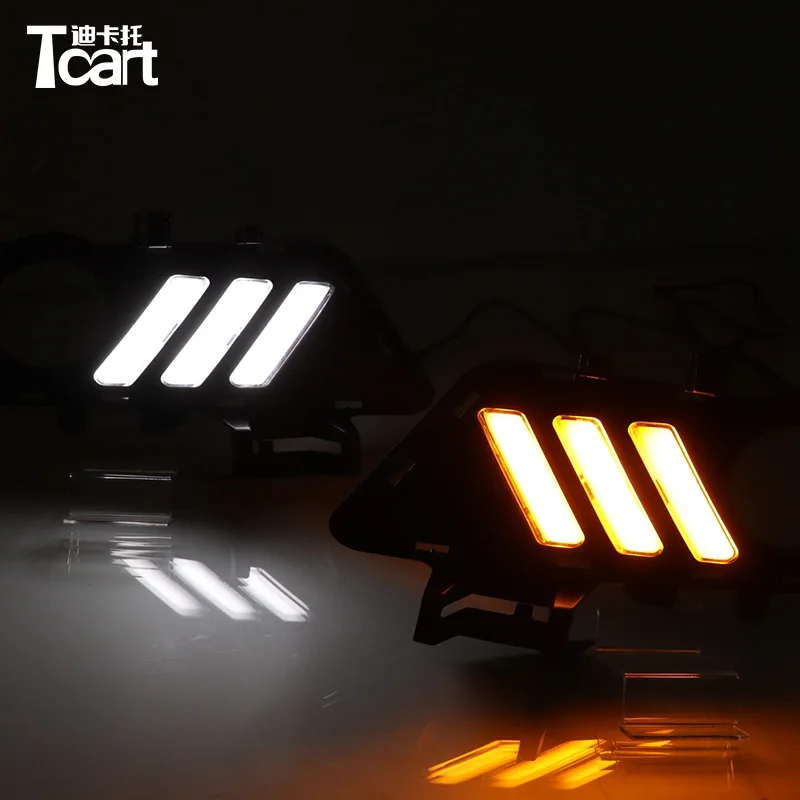 

Tcart 2PCS For BMW F30 3 Series 2018 2019 Daytime Running lights LED DRL Fog lamp driving lights with Yellow Turn Signal Lamp