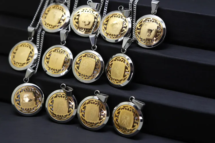 Кулон из нержавеющей стали с 12 знаками Зодиака 21 6 дюйма|stainless steel|steel roundsilver and gold |