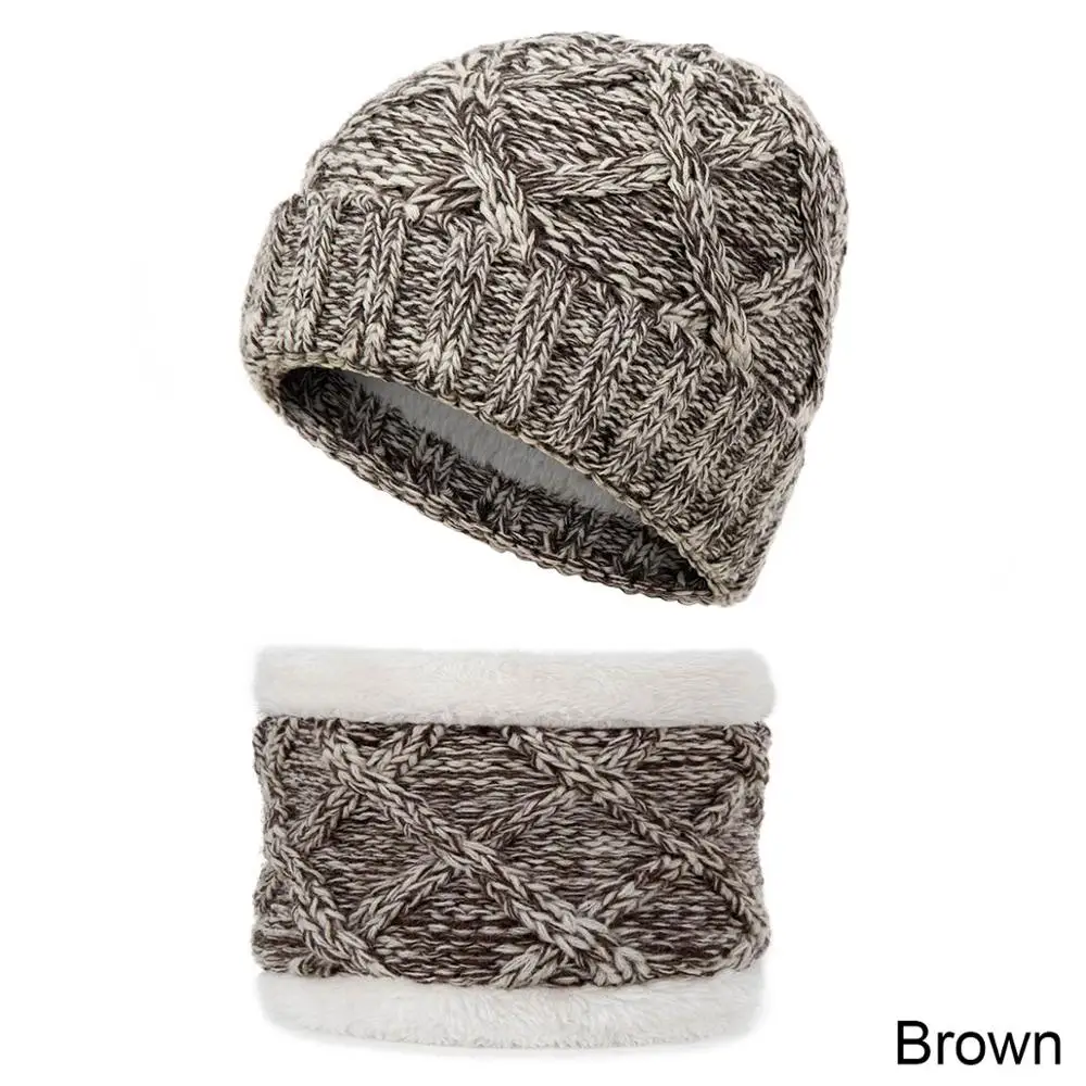 Brown REAKIDS/ осенне-зимний детский головной убор, шапка вязанная, костюмы для мальчиков и девочек, вязаная шапка, шарф, шапка, детский шарф, шапка, комплект - Цвет: Brown