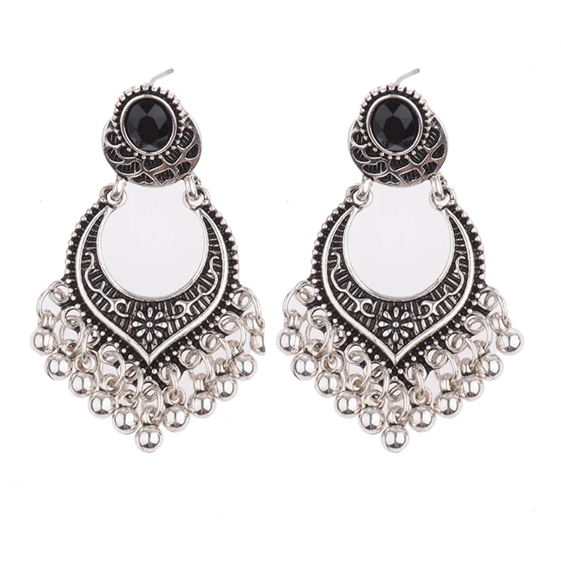 TopHanqi, индийская Jhumka, ювелирное изделие, Ретро стиль, колокольчик, кисточка, серьги, бохо, античный Этнический, серебряный, висячие серьги для женщин, Pendientes - Окраска металла: HQE271-2