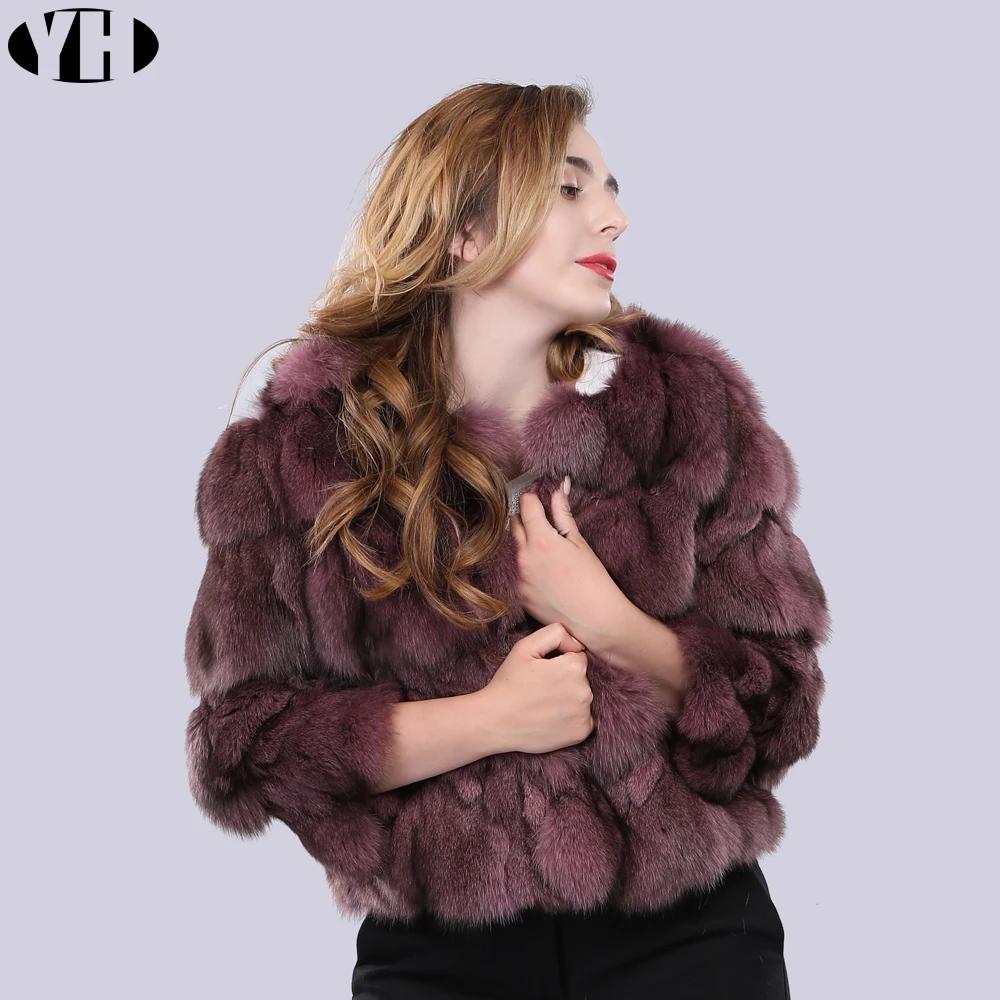2019 Новое поступление Женская куртка из натурального Лисьего меха короткая