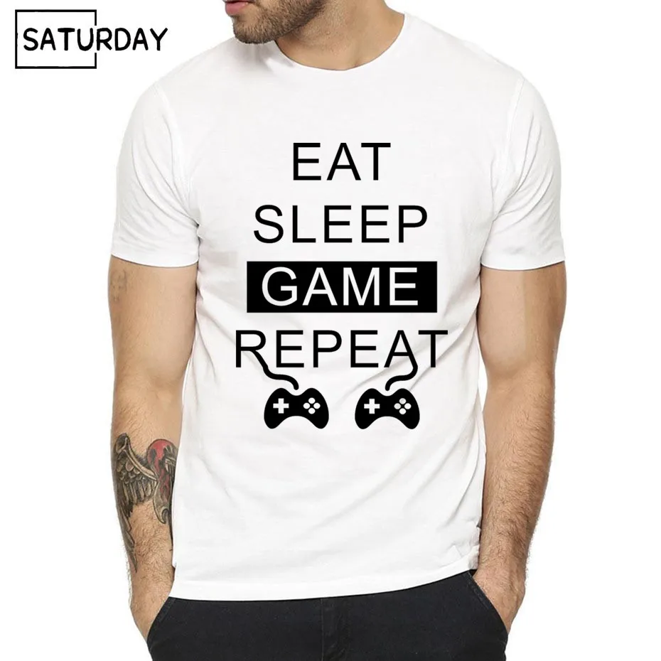 Мужская забавная футболка с принтом Eat Sleep Game Repeat Gamer летняя повседневная