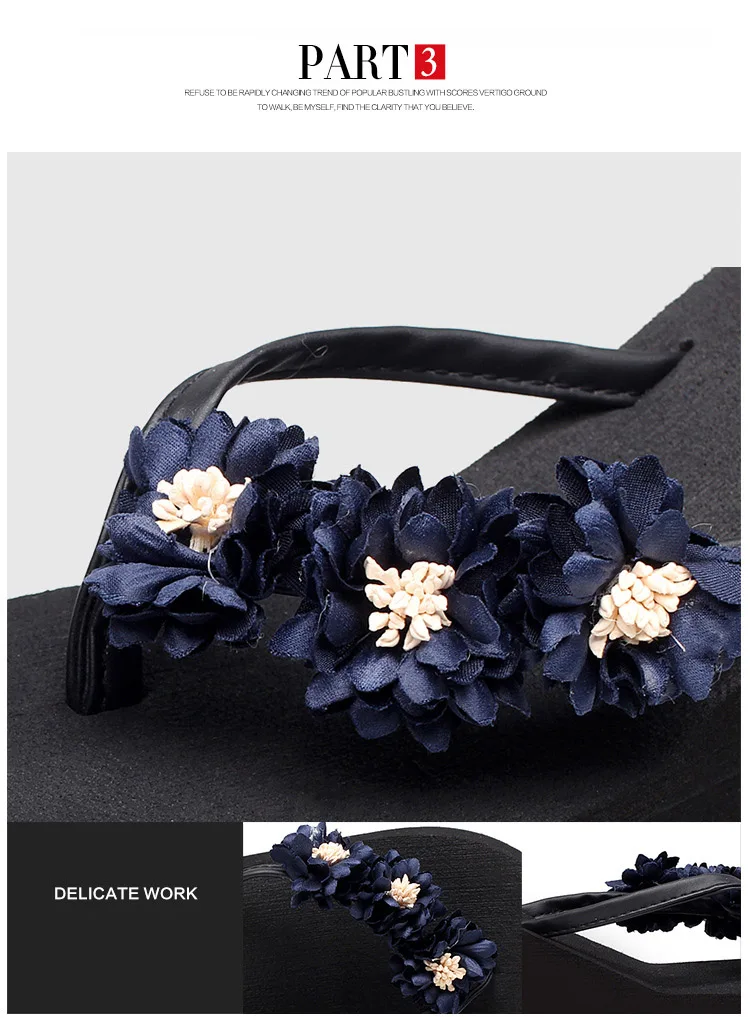 Chanclas de mujer/шлепанцы на платформе с цветами; женская летняя пляжная обувь; женские шлепанцы на танкетке и высоком каблуке; женские вьетнамки