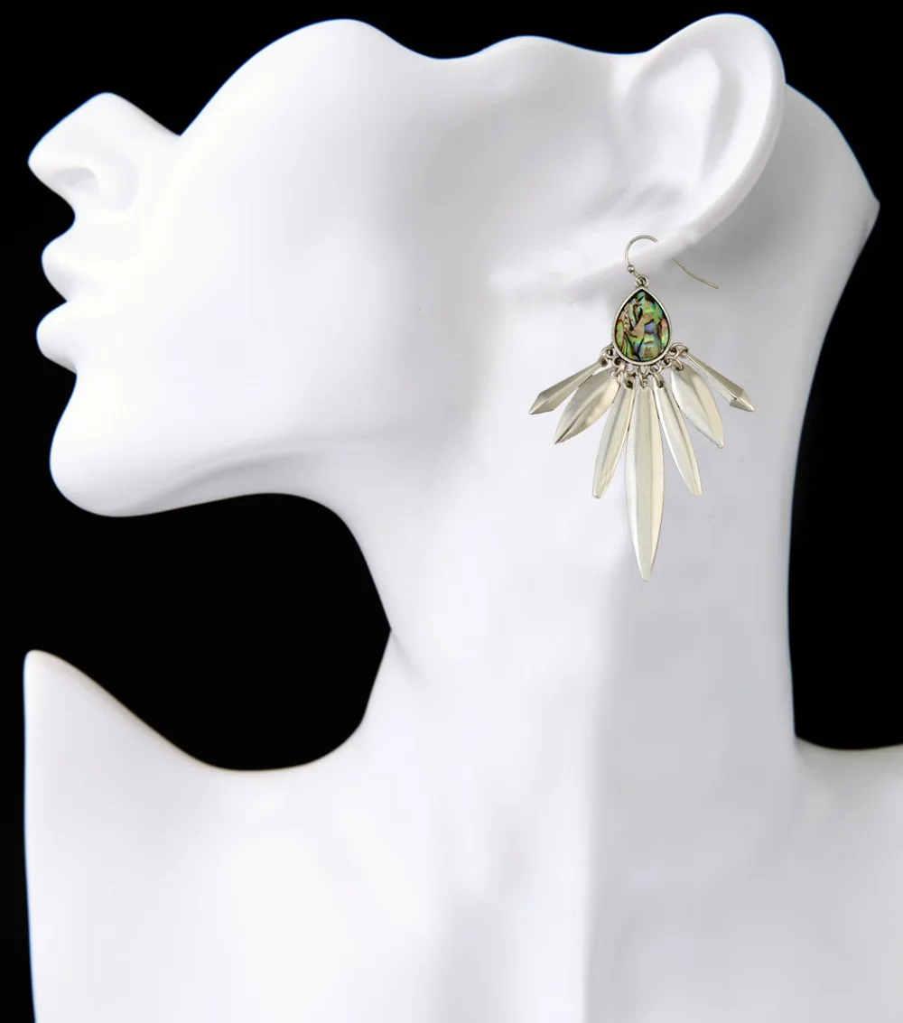 korean Fashion silver plated multiple rope chain turquoise long pendant necklace flower shape inlay gem stone dangle earrings | Украшения и