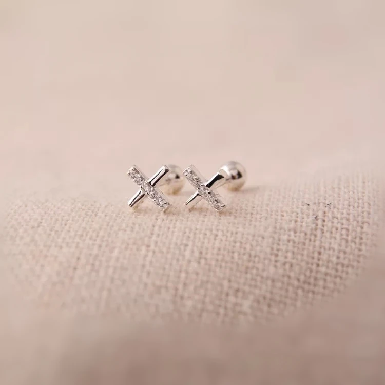 Серьги из стерлингового серебра S925 пробы, модные простые серьги в форме кроса, маленькие серьги в виде косточки для ногтей, серьги для диких девушек, серебряные украшения для ушей - Окраска металла: 1 pair silver