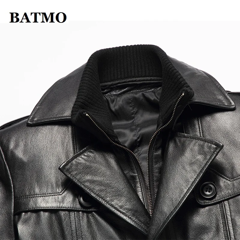 BATMO 2019 new arrival spring 100% natural cow leather Double Breasted X-long trench coat men men's real jackets AL15 | Мужская