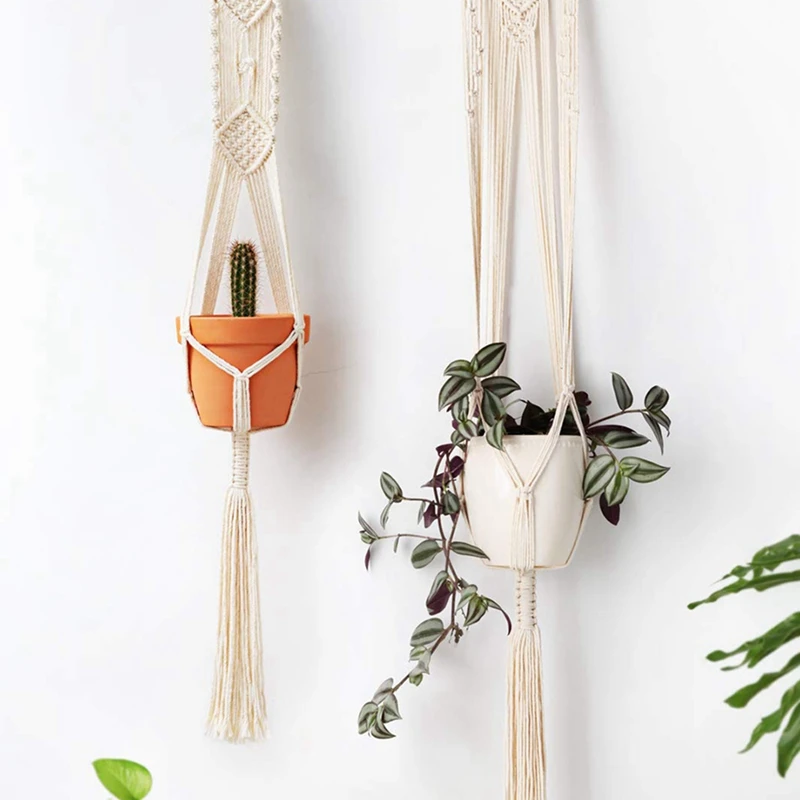 CHOICE FUN 4 Set Hot Macrame Plant Hangers Hanging Plant Shelf Indoor Wall Planter Decorative Flower Pot Holder Boho Home Decor