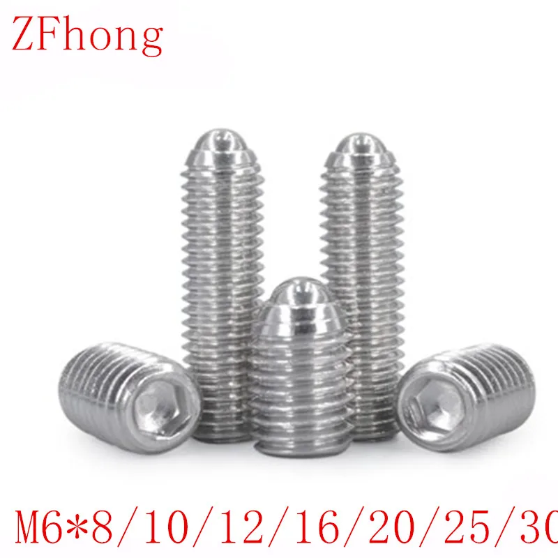 

20Pcs/lot M6*8/10/12/16/20 304 Stainless Steel Metric Thread Spring ball plunger set screw