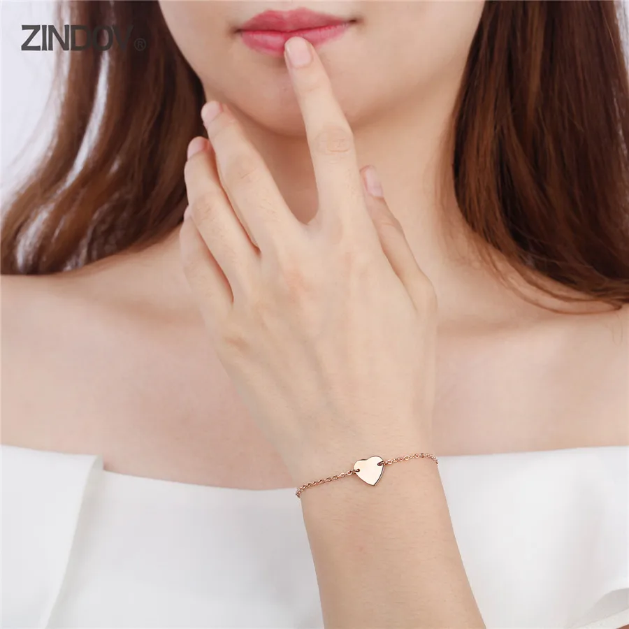 ZINDOV Heart Bracelet Women Rose Gold Stainless Steel Jewelry Simple Ladies Girls Accessory Bracelets 2019 | Украшения и