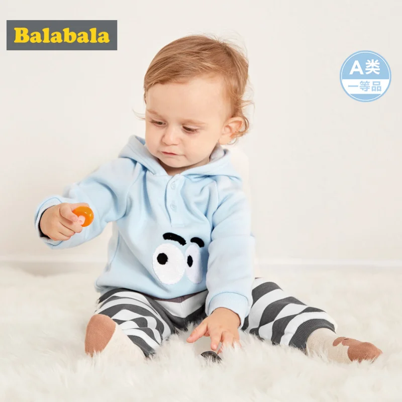 Balabala Infant Baby Boy Girl 2-Piece Fleece-Lined Thermal Hooded Sweatshirt + Joggers Set for Winter Newborn Clothing | Детская одежда