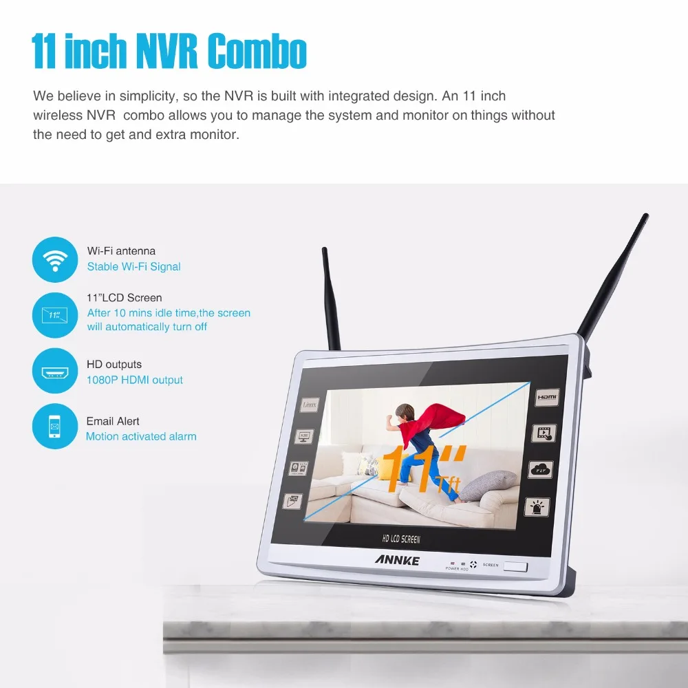 ANNKE 4CH 960 P беспроводной 11 &quotмонитор NVR Открытый ИК ночного видения