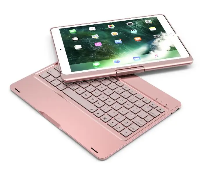 360 градусов вращения беспроводной Bluetooth клавиатура чехол для iPad Pro 10,5 дюймов с красочной светодиодный подсветкой - Цвет: RoseGold