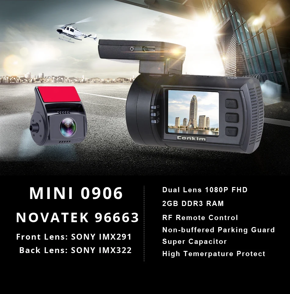Conkim Mini 0906 две камеры gps автомобильный видеорегистратор регистратор 1080P Full HD конденсатор камеры заднего вида двойной объектив видеорегистратор парковки датчик защиты