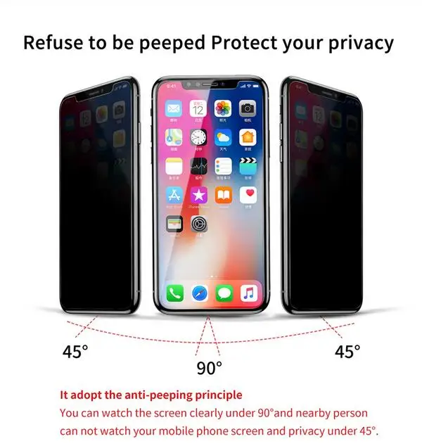 Защитная пленка для iPhone X XR XS MAX Privacy Anti Peeping закаленное стекло 3D Антибликовая |